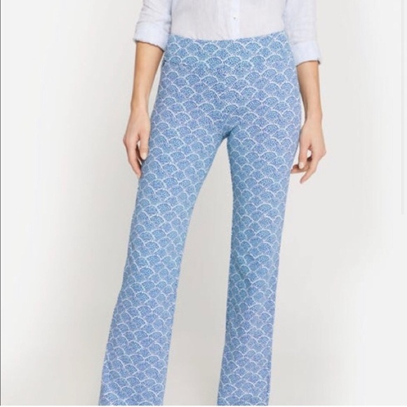 J. McLaughlin Carmel Pants In Fanned Blossom Catalina Cloth Sz M Blue Coastal - Picture 1 of 11